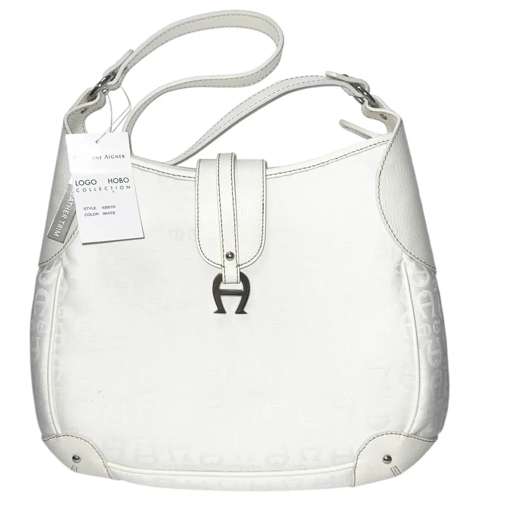 NEW Vintage ETIENNE AIGNER Large Jaquard Leather Monogram Shoulder Bag Handbag